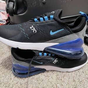 Nike Air Max 270 Black and Gray with Blue Accents
